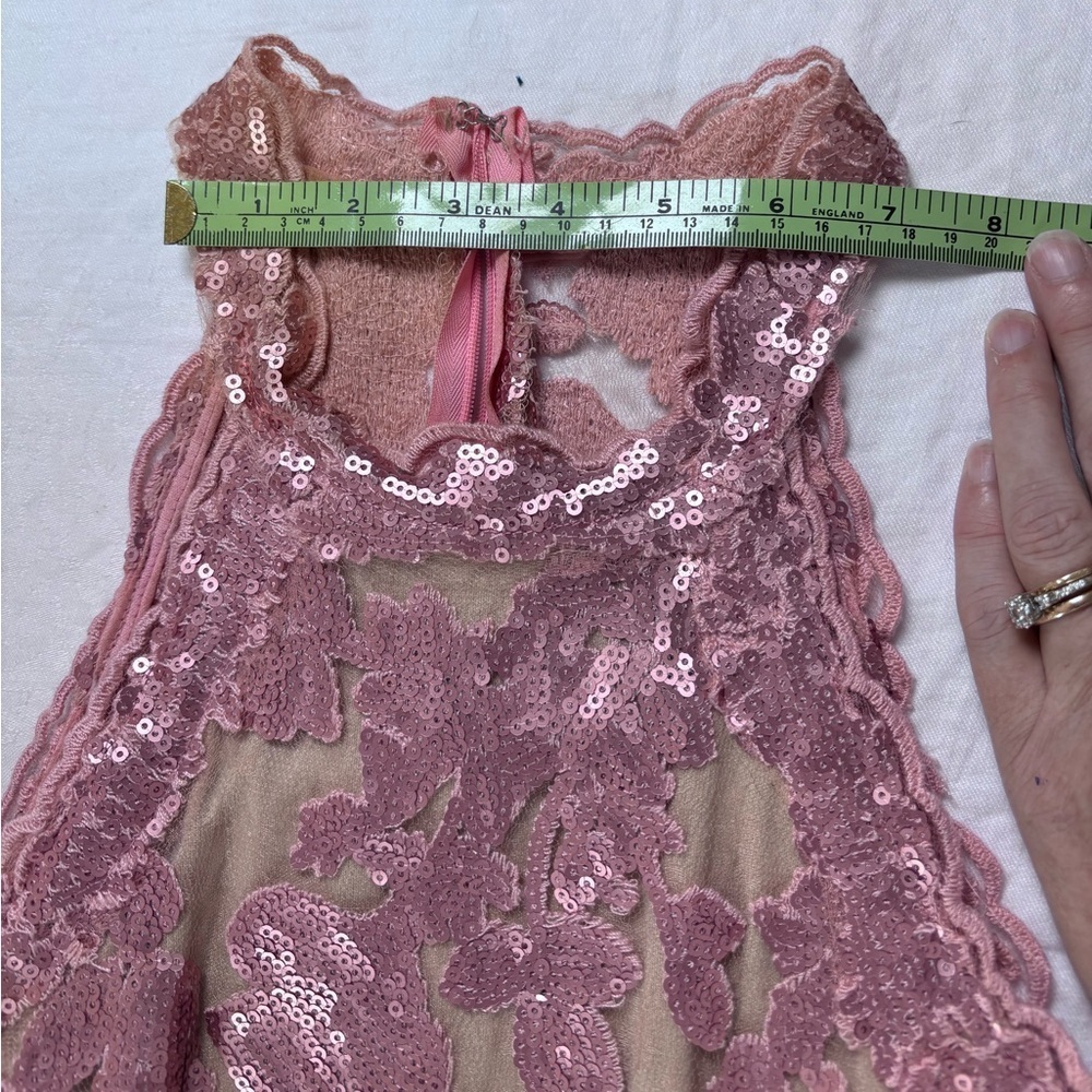Va Va Voom Women’s Pink Sequin Above Knee Mini Dress High collar Zip back Size M - Picture 8 of 12